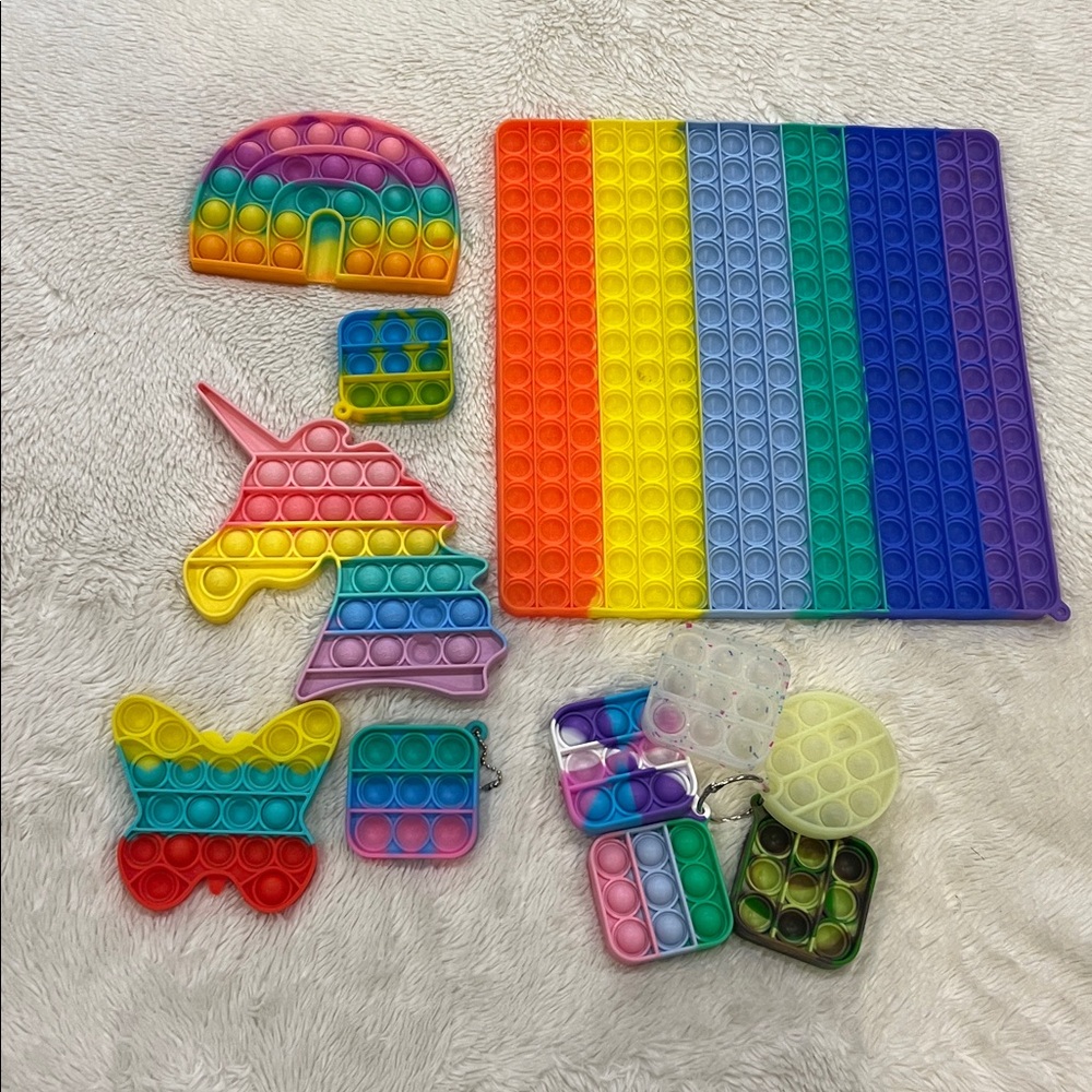 Lot of 11 Pop Its Fidget Toys Assorted Shapes - Big & Small sensory